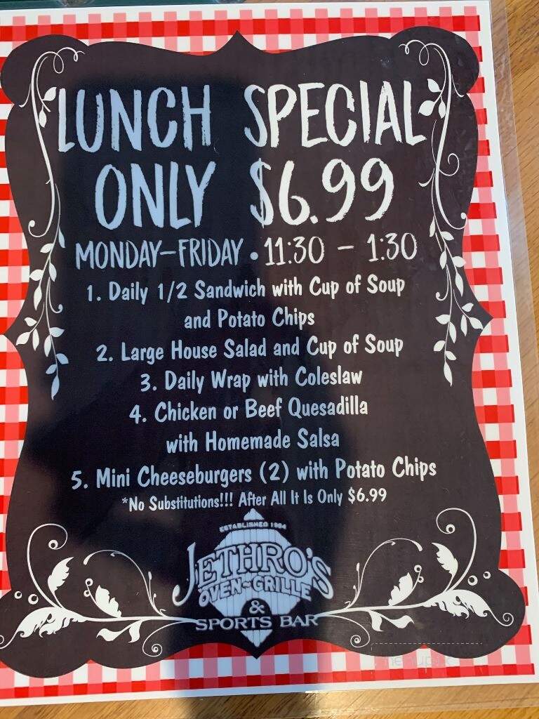 Jethro's Oven & Grill - Gardnerville, NV menu_pic