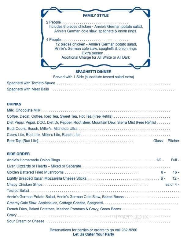 Pichler's Chicken Annie's - Pittsburg, KS menu_pic