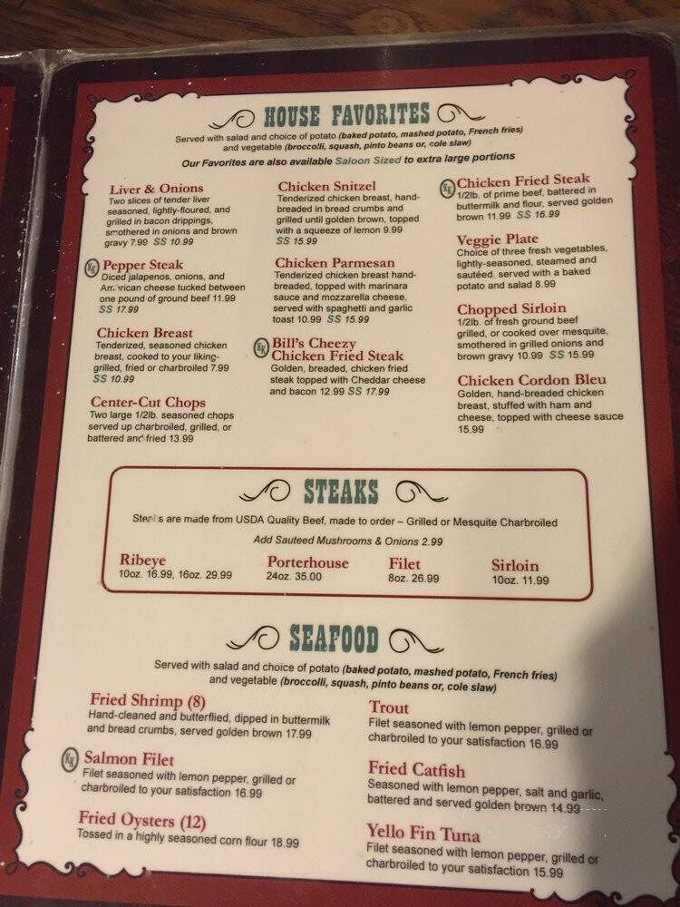 Bill & Rosa's Kk Steakhouse - D'Hanis, TX menu_pic
