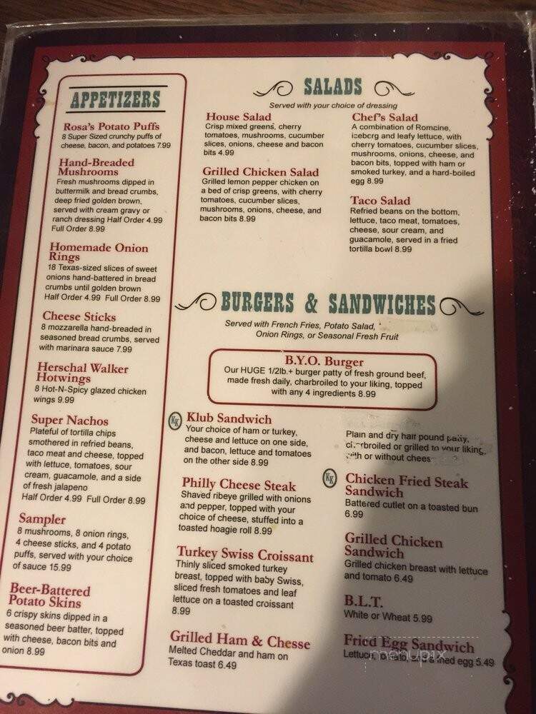 Bill & Rosa's Kk Steakhouse - D'Hanis, TX menu_pic