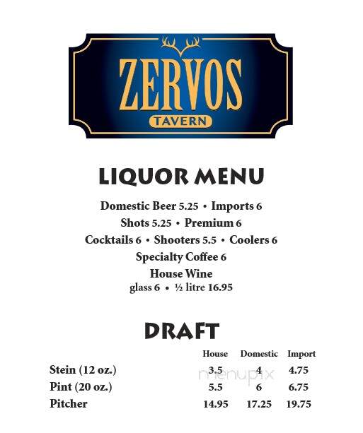 Zervos Tavern - Saskatoon, SK menu_pic