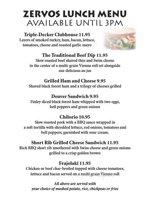 Zervos Tavern - Saskatoon, SK menu_pic