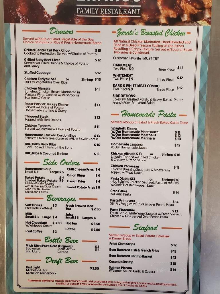 Zarate's Family Restaurant - Englewood, FL menu_pic