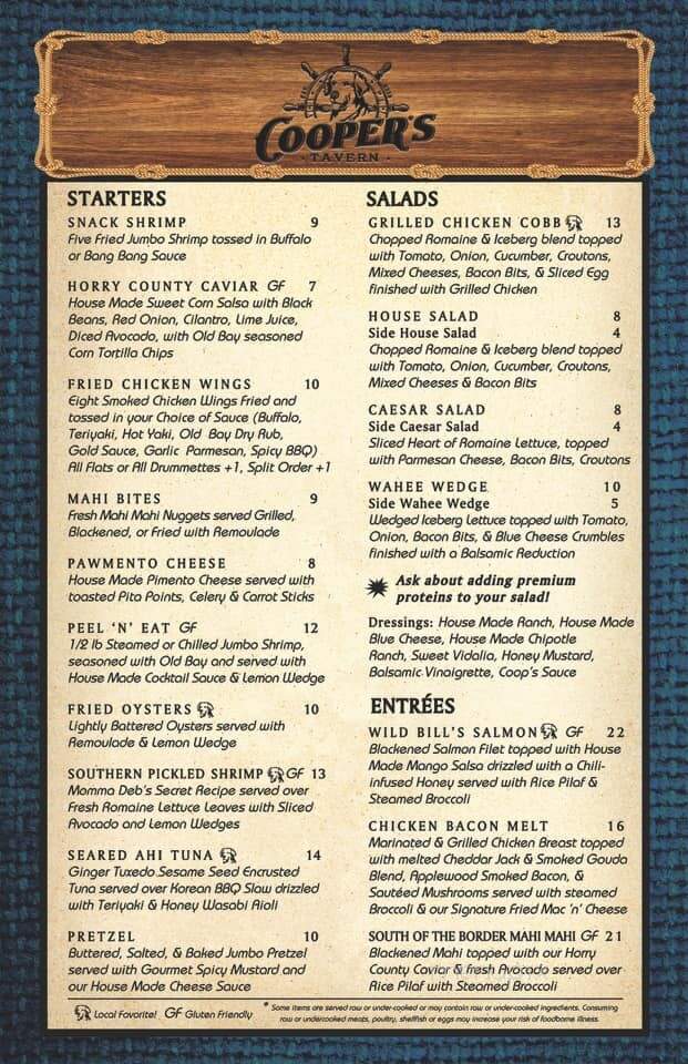 Cooper's Tavern - Little River, SC menu_pic