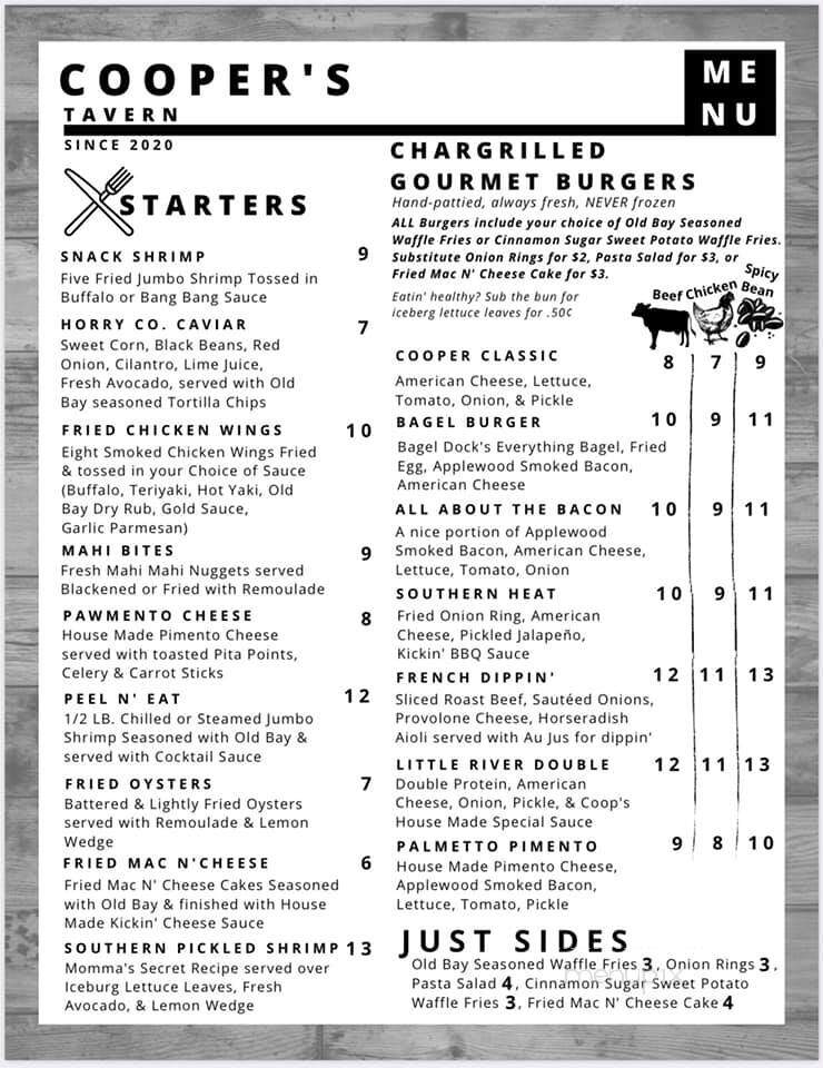 Cooper's Tavern - Little River, SC menu_pic