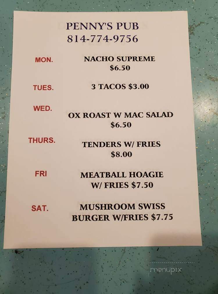 Penny's Pub - Lake City, PA menu_pic