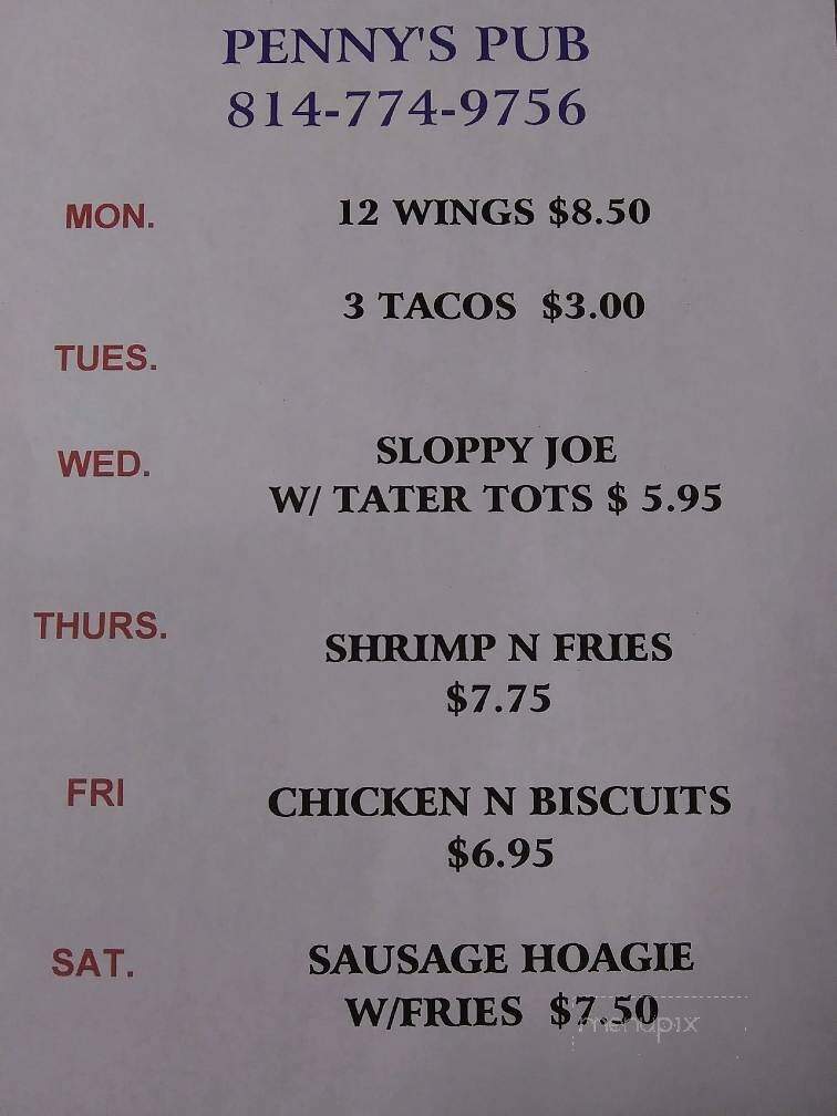 Penny's Pub - Lake City, PA menu_pic