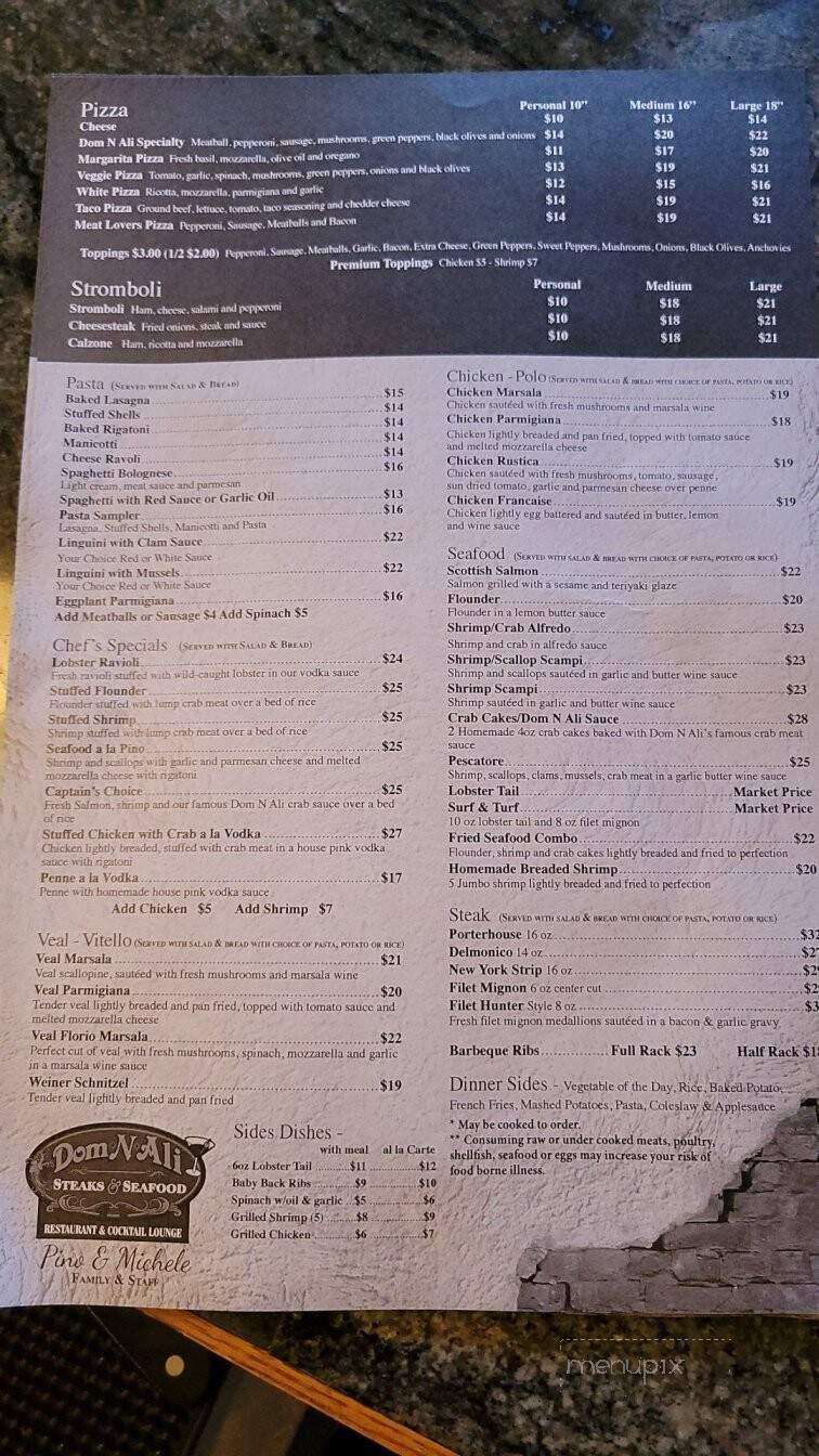 Dom N Ali Steak & Seafood - Jim Thorpe, PA menu_pic