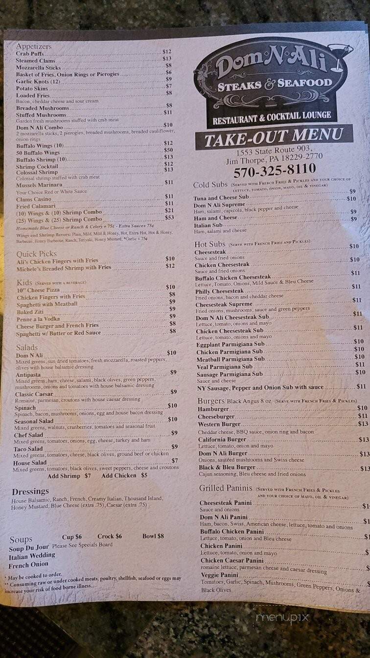 Dom N Ali Steak & Seafood - Jim Thorpe, PA menu_pic