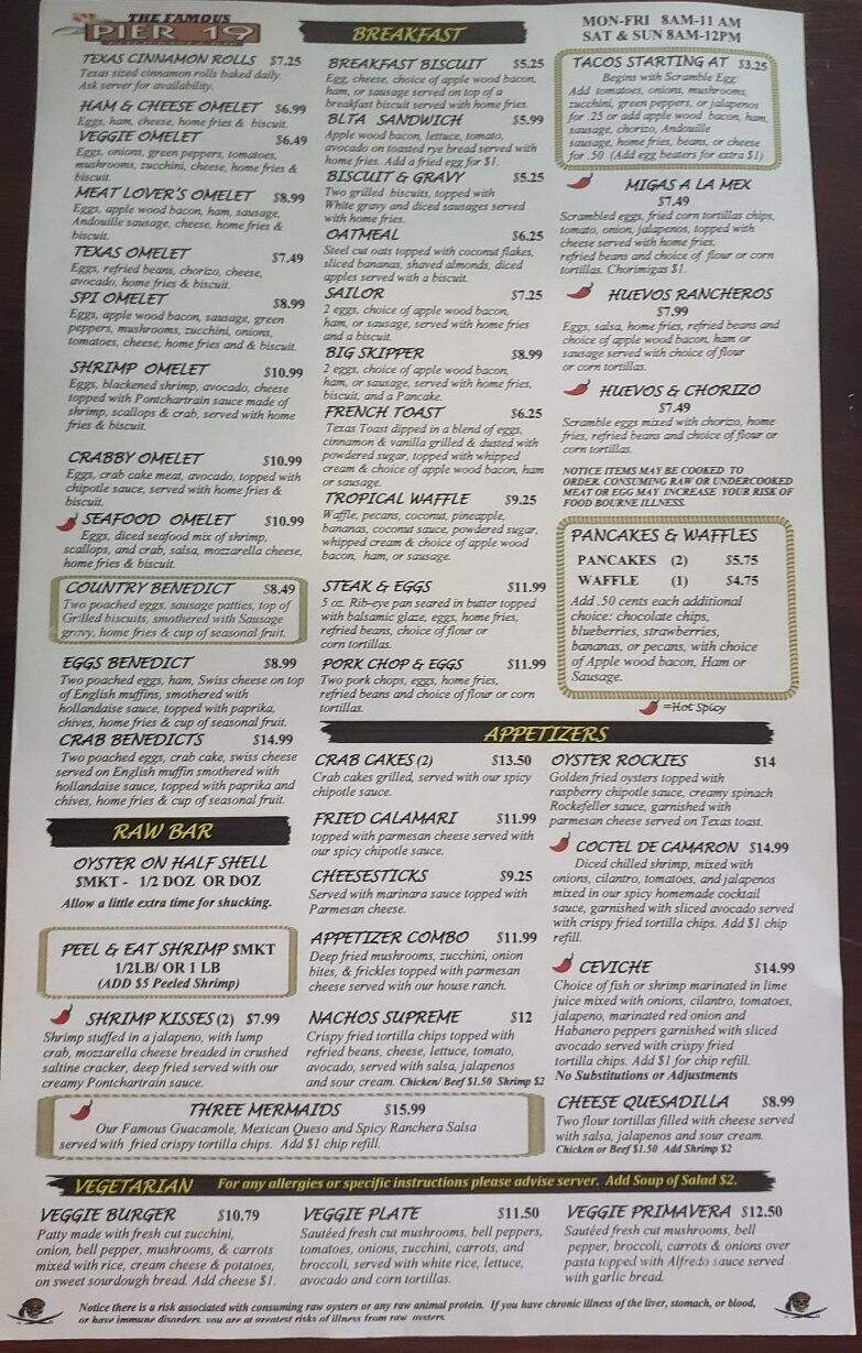Pier 19 - South Padre Island, TX menu_pic