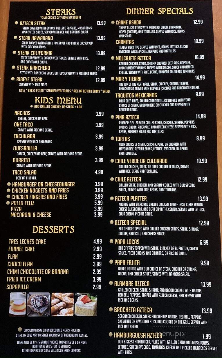 El Azteca Mexican Grill - Lawrenceburg, TN menu_pic