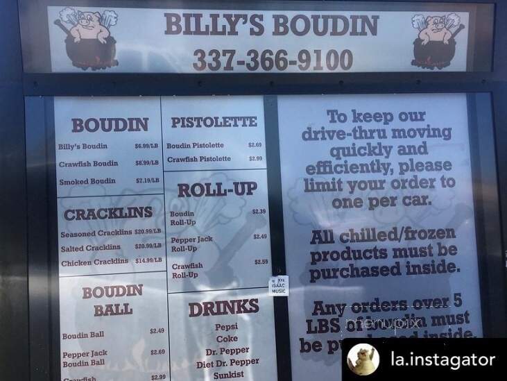 Billy's Boudin Cracklins - Scott, LA menu_pic