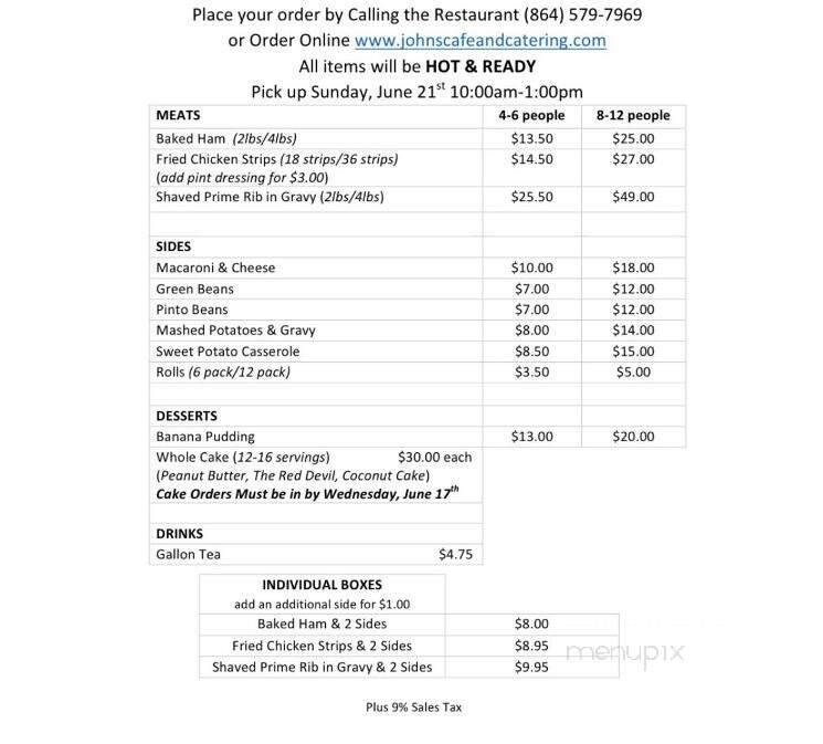 John's Cafe - Spartanburg, SC menu_pic