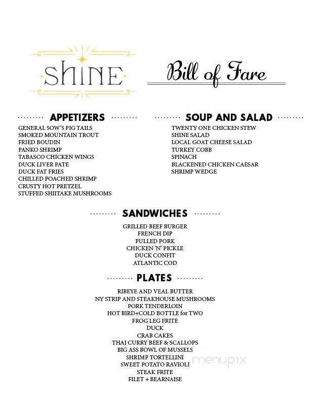 Shine - Hendersonville, NC menu_pic