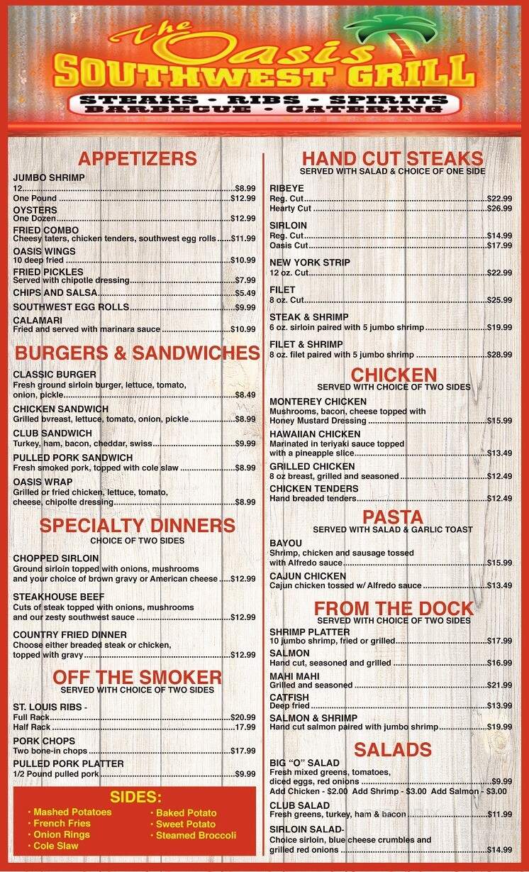 Oasis Southwest Grill - Kuttawa, KY menu_pic