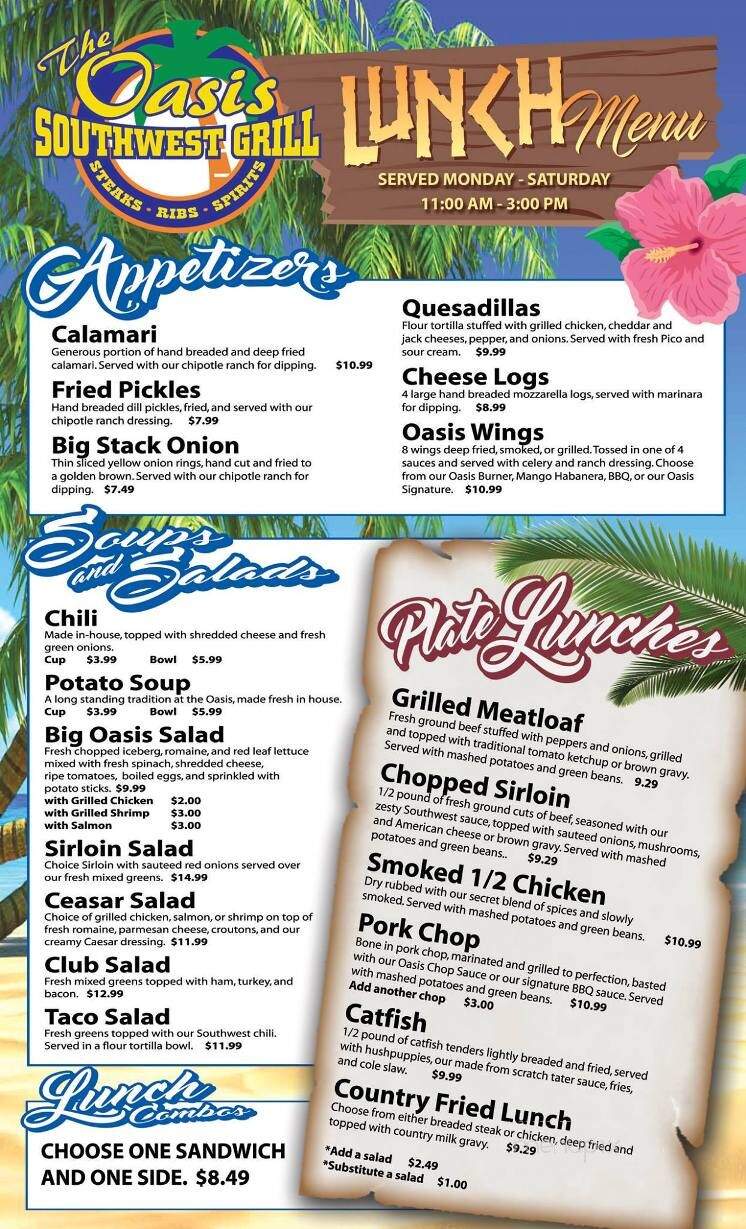 Oasis Southwest Grill - Kuttawa, KY menu_pic