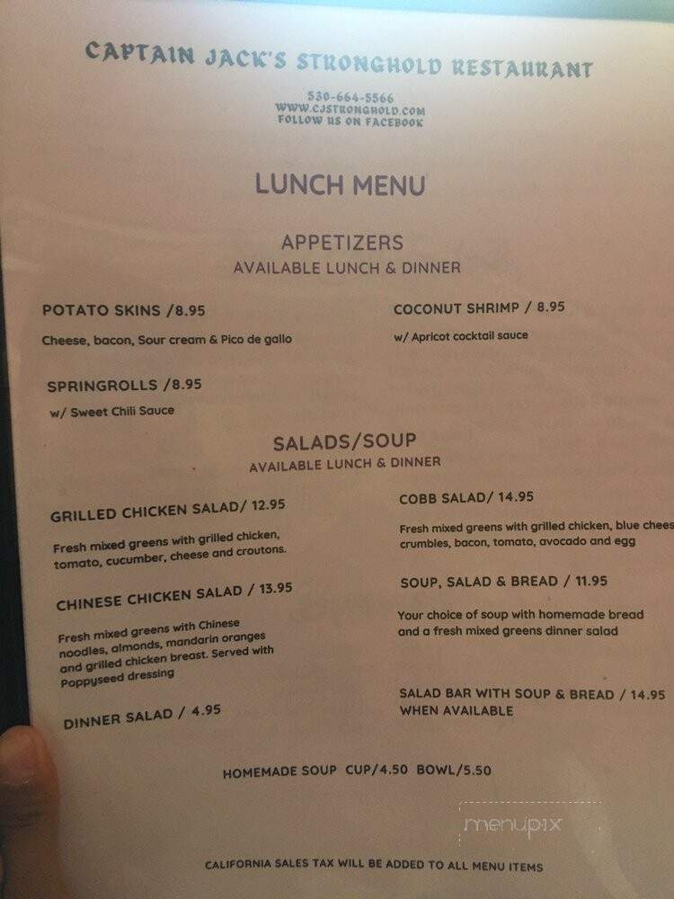 Captain Jack's Stronghold Restaurant - Tulelake, CA menu_pic