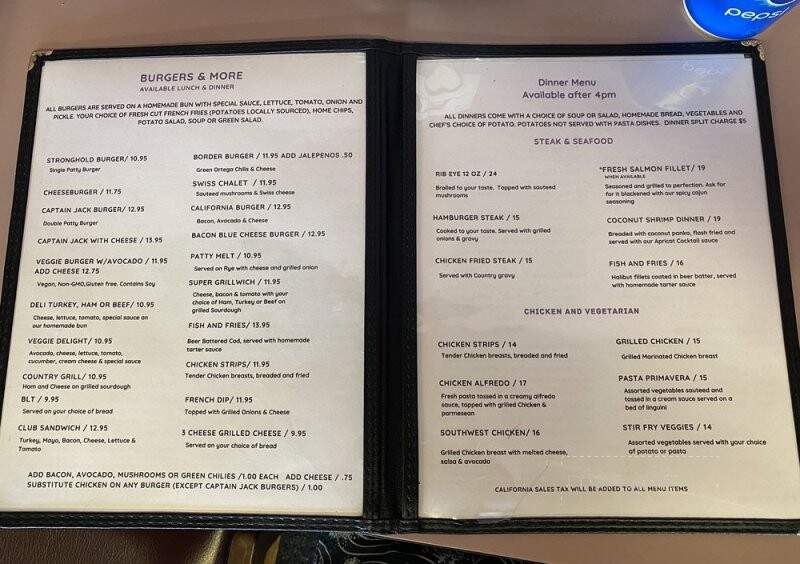 Captain Jack's Stronghold Restaurant - Tulelake, CA menu_pic