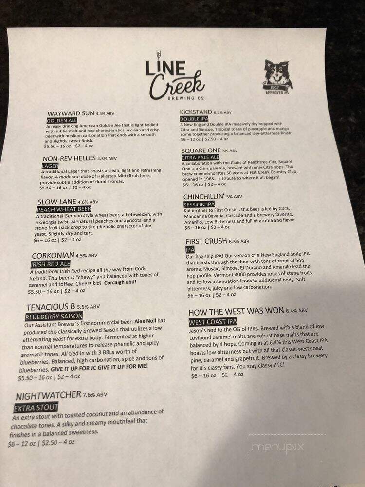 Line Creek Brewery - Peachtree City, GA menu_pic