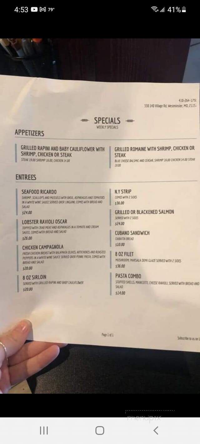 Sergio's - Westminster, MD menu_pic