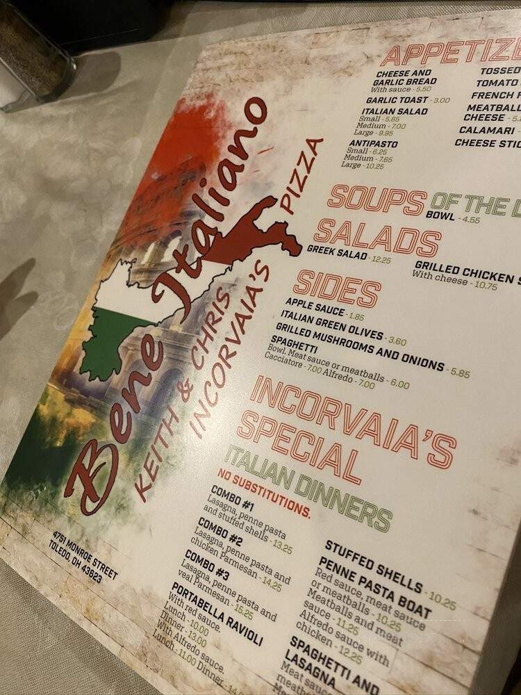 Incorvia's Bene Italiano - Toledo, OH menu_pic