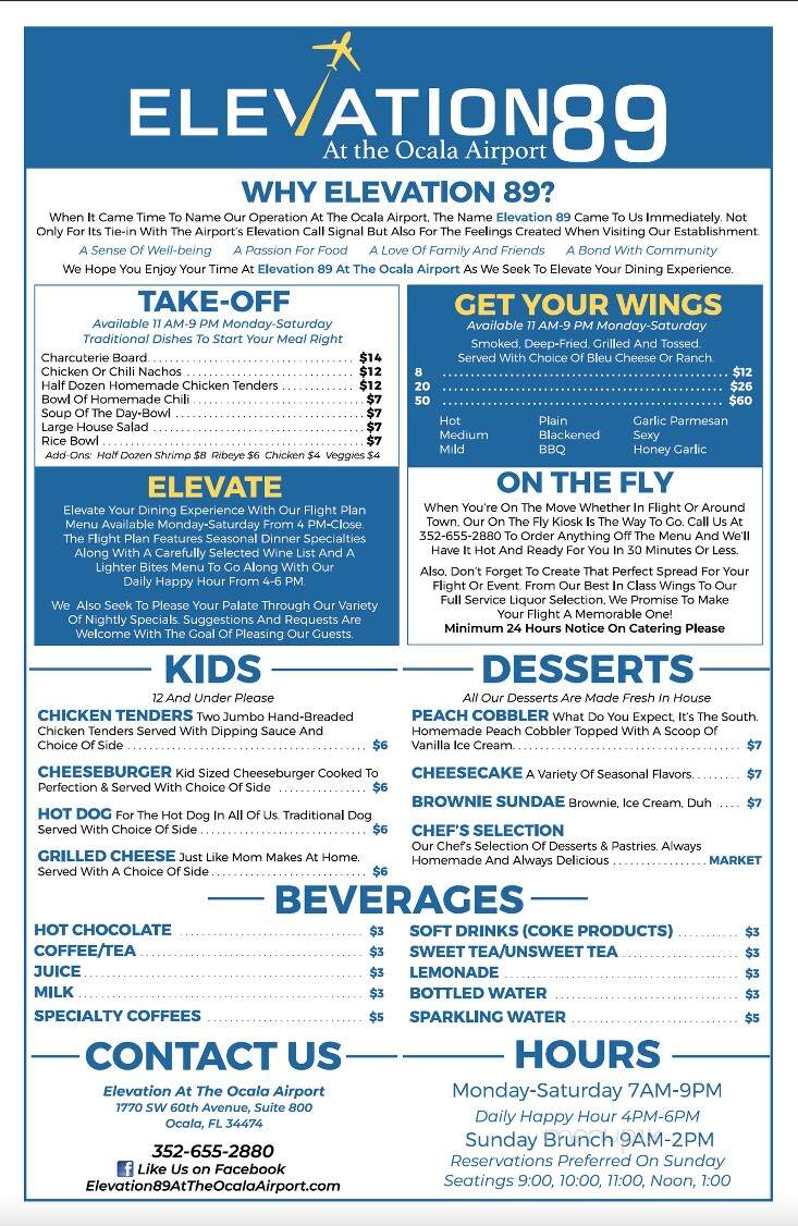 Elevation 89 - Ocala, FL menu_pic