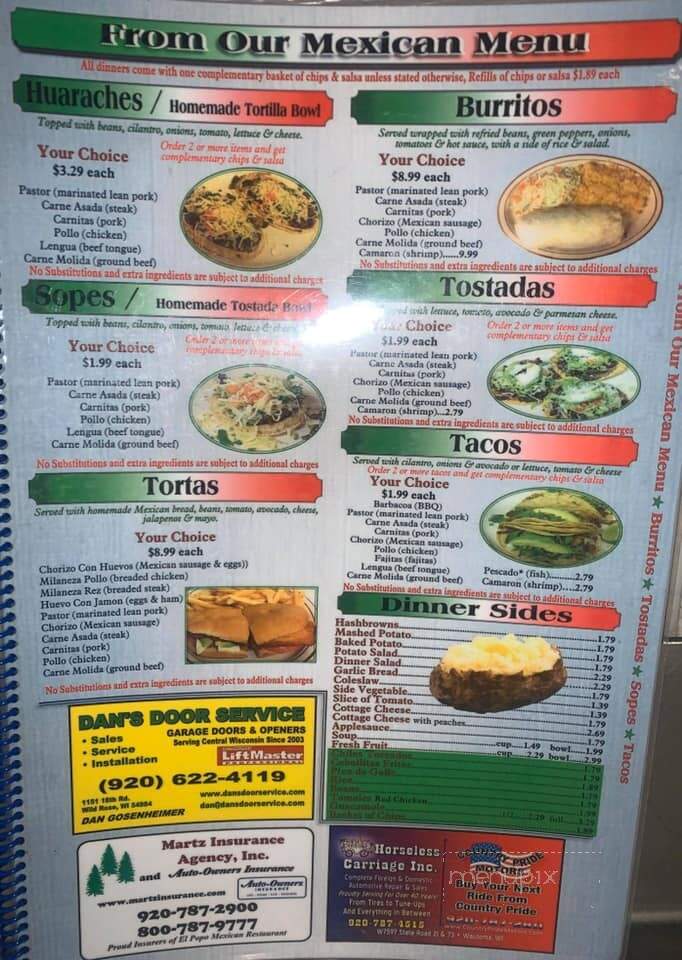 El Popo - Wautoma, WI menu_pic