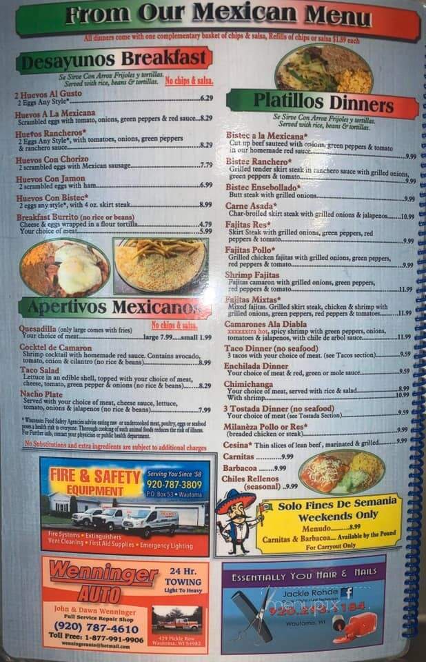 El Popo - Wautoma, WI menu_pic
