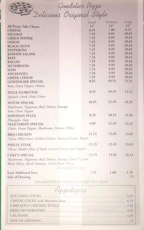 Gondolier Pizza & Steakhouse - Sweetwater, TN menu_pic
