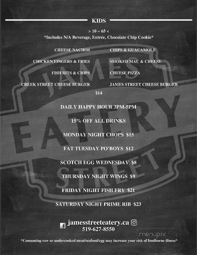 James Street Eatery - Wallaceburg, ON menu_pic