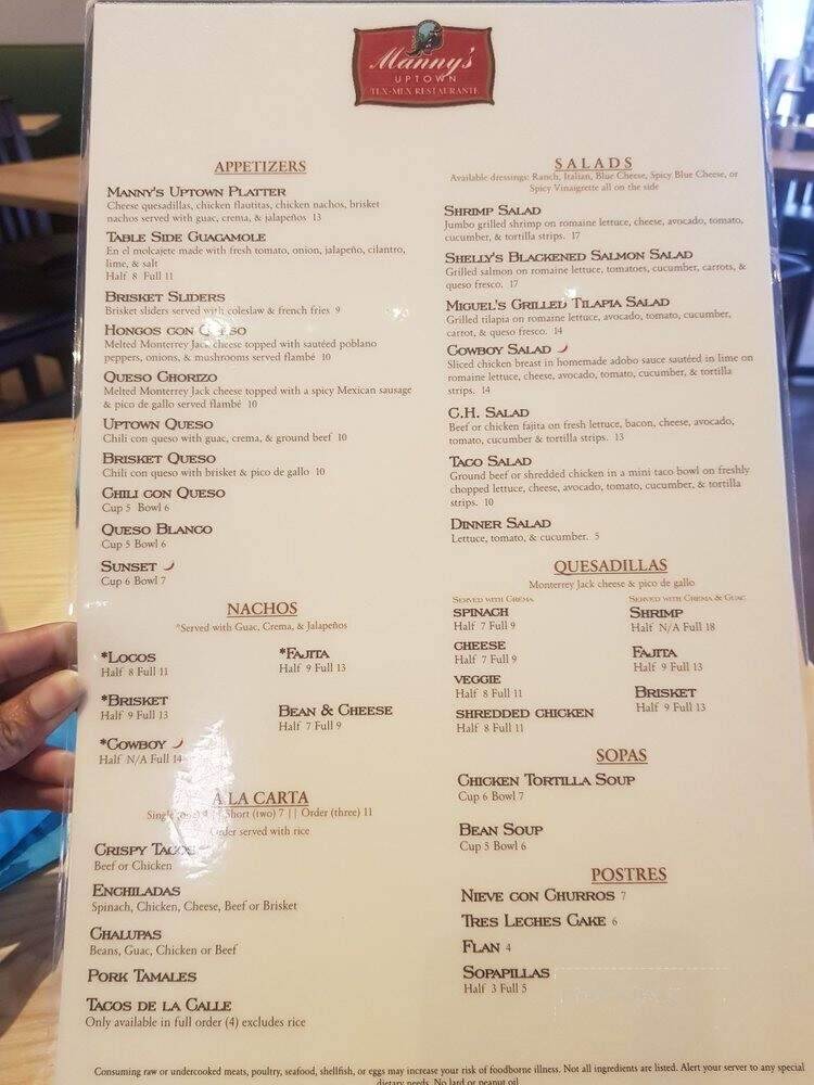 Manny's Uptown Tex-Mex Restaurante - Heath, TX menu_pic