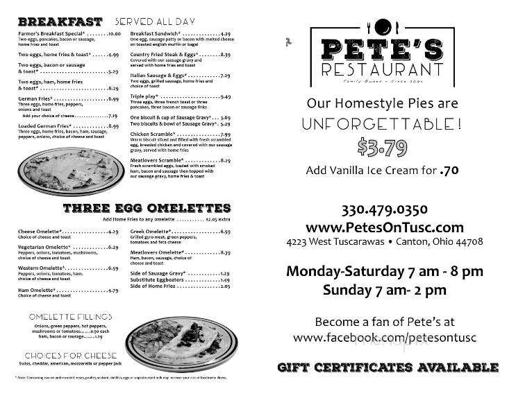 Pete's Restaurant - Canton, OH menu_pic
