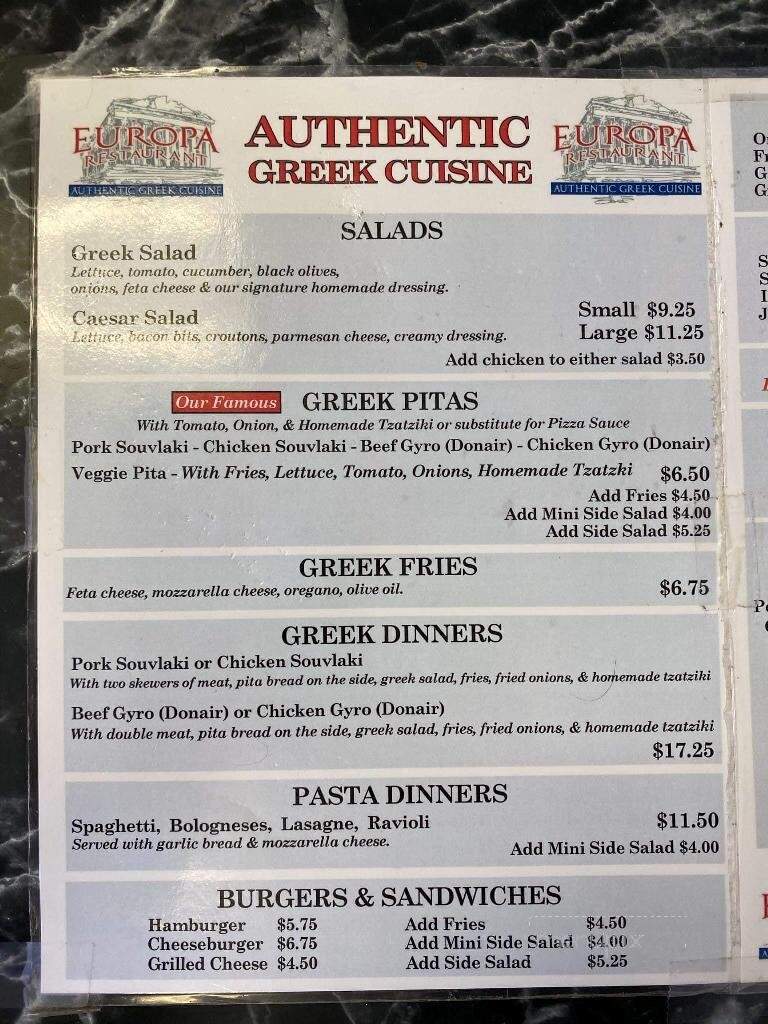 Europa Restaurant & Pizza - Owen Sound, ON menu_pic