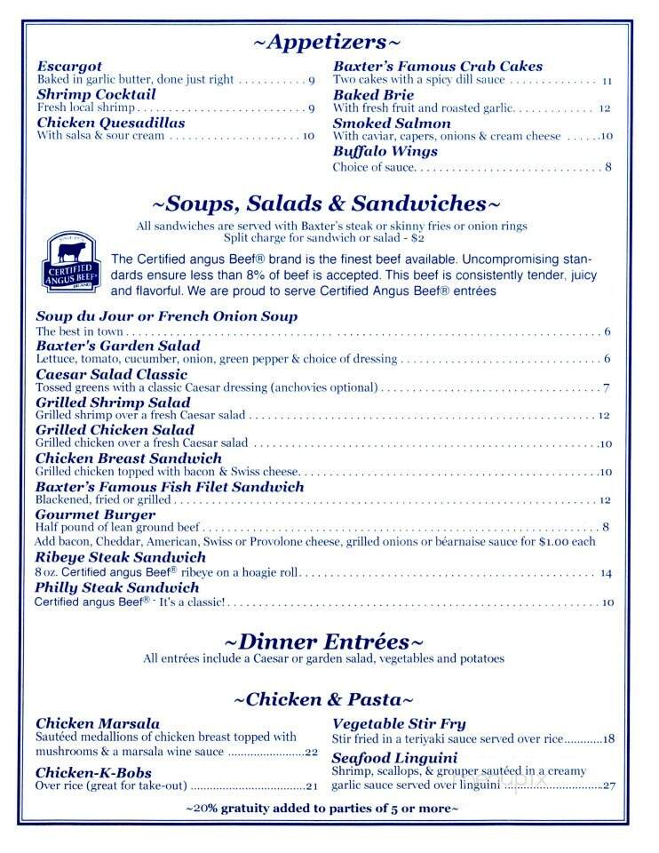 Baxter's - Fernandina Beach, FL menu_pic
