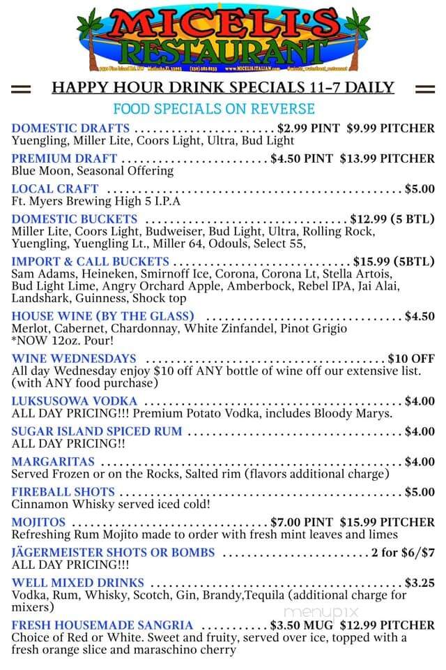 Miceli's Restaurant - Matlacha, FL menu_pic