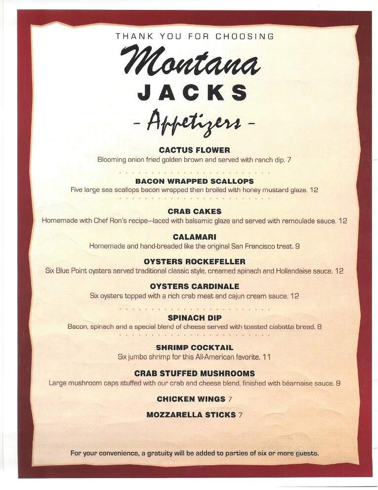 Montana Jacks - Moline, IL menu_pic