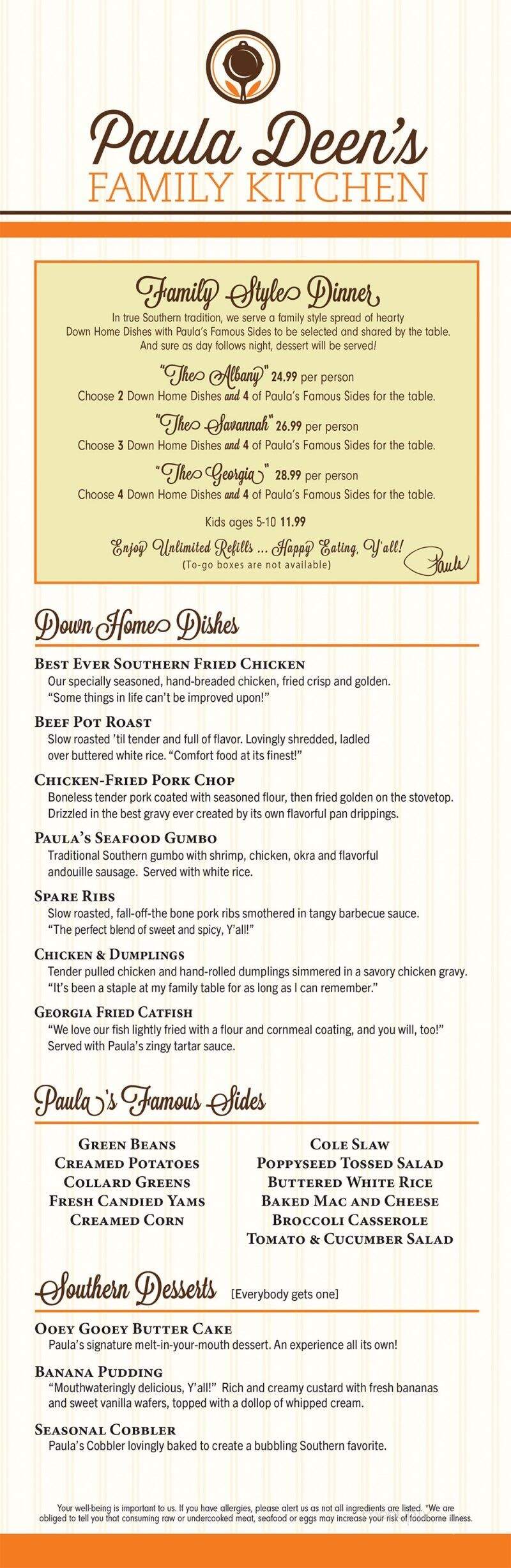 Paula Deen's Family Kitchen - Myrtle Beach, SC menu_pic