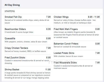 Beachcomber Ocean Grill - Pompano Beach, FL menu_pic