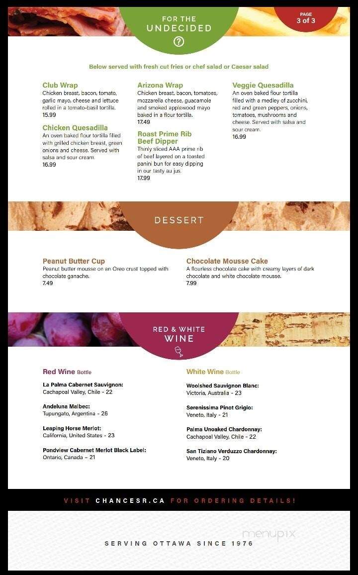 Chances R Restaurants - Ottawa, ON menu_pic