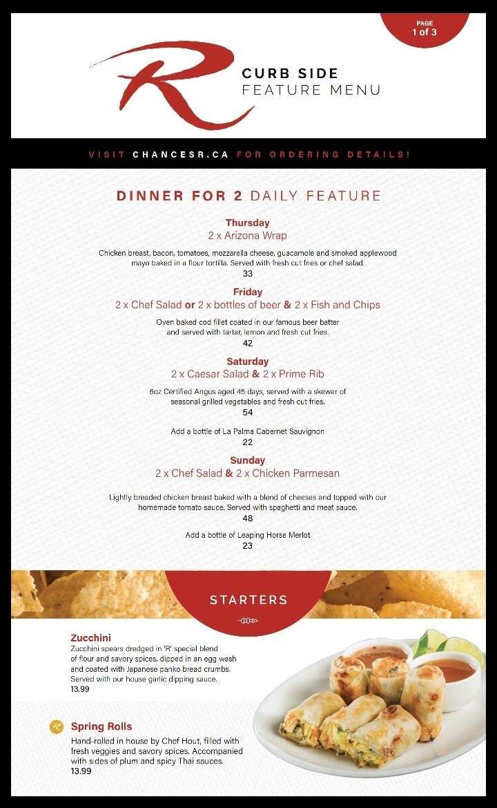 Chances R Restaurants - Ottawa, ON menu_pic