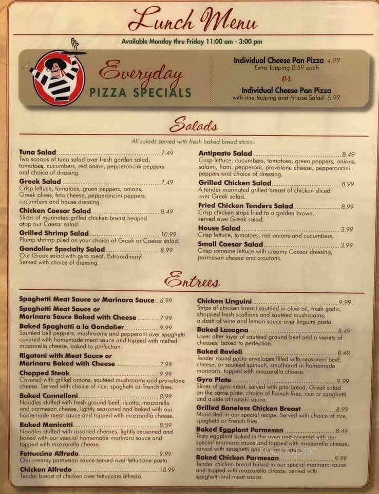 Gondolier Italian Restaurant - Harriman, TN menu_pic