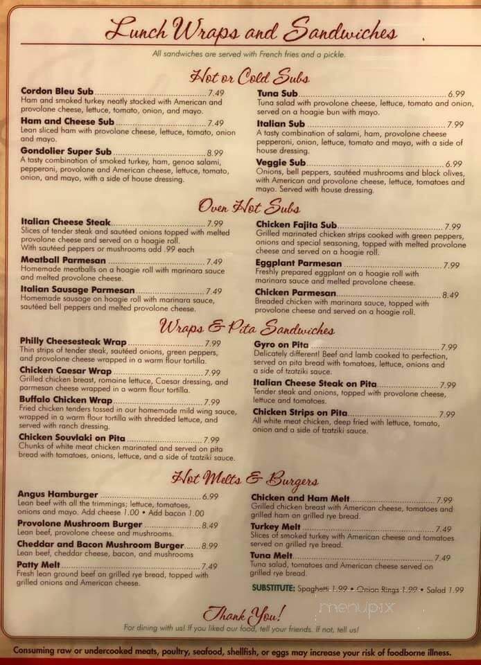 Gondolier Italian Restaurant - Harriman, TN menu_pic