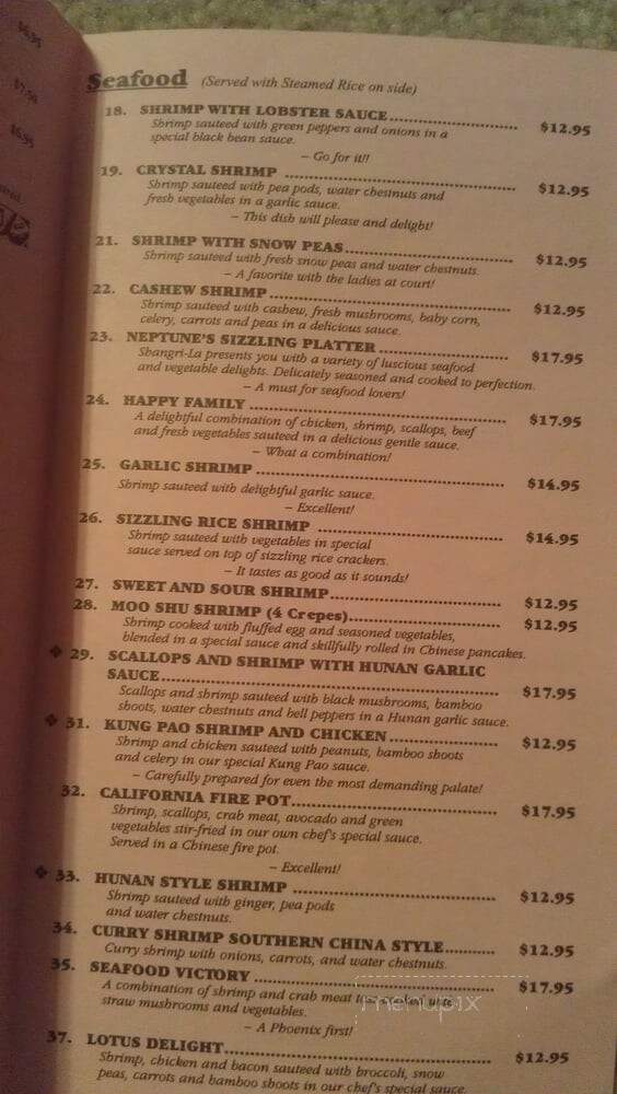 Shangri-La Chinese Restaurant - Phoenix, AZ menu_pic