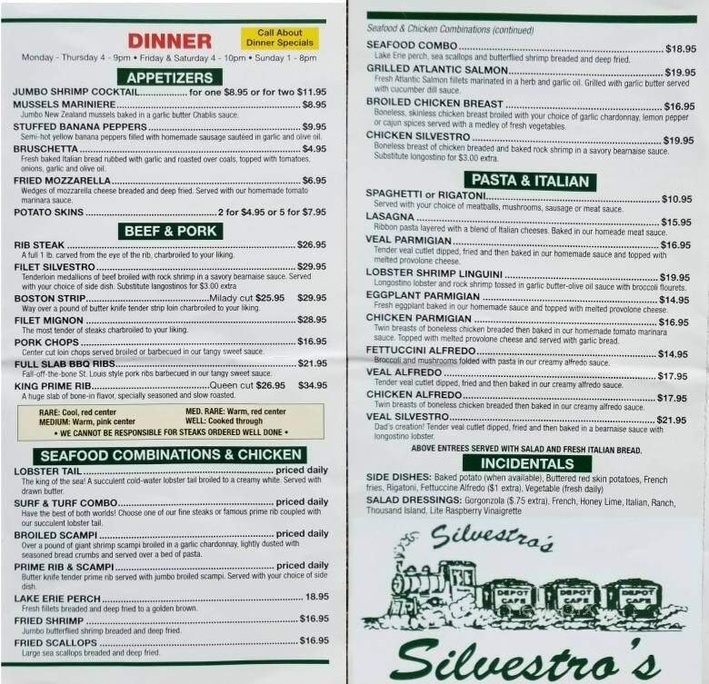 Silvestro's Depot Cafe - Painesville, OH menu_pic