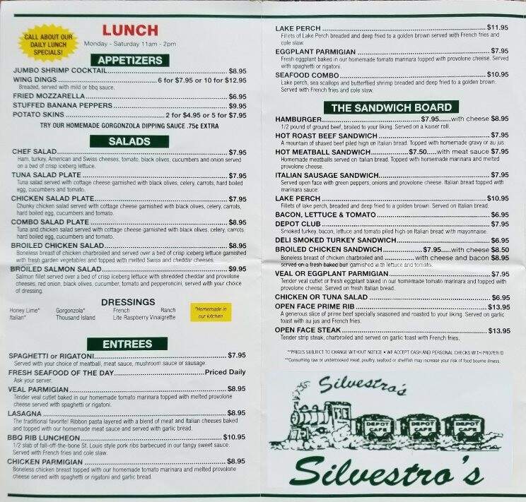 Silvestro's Depot Cafe - Painesville, OH menu_pic