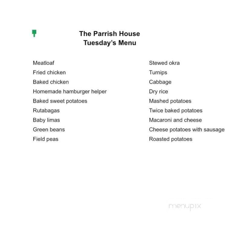 The Parrish House - Adel, GA menu_pic