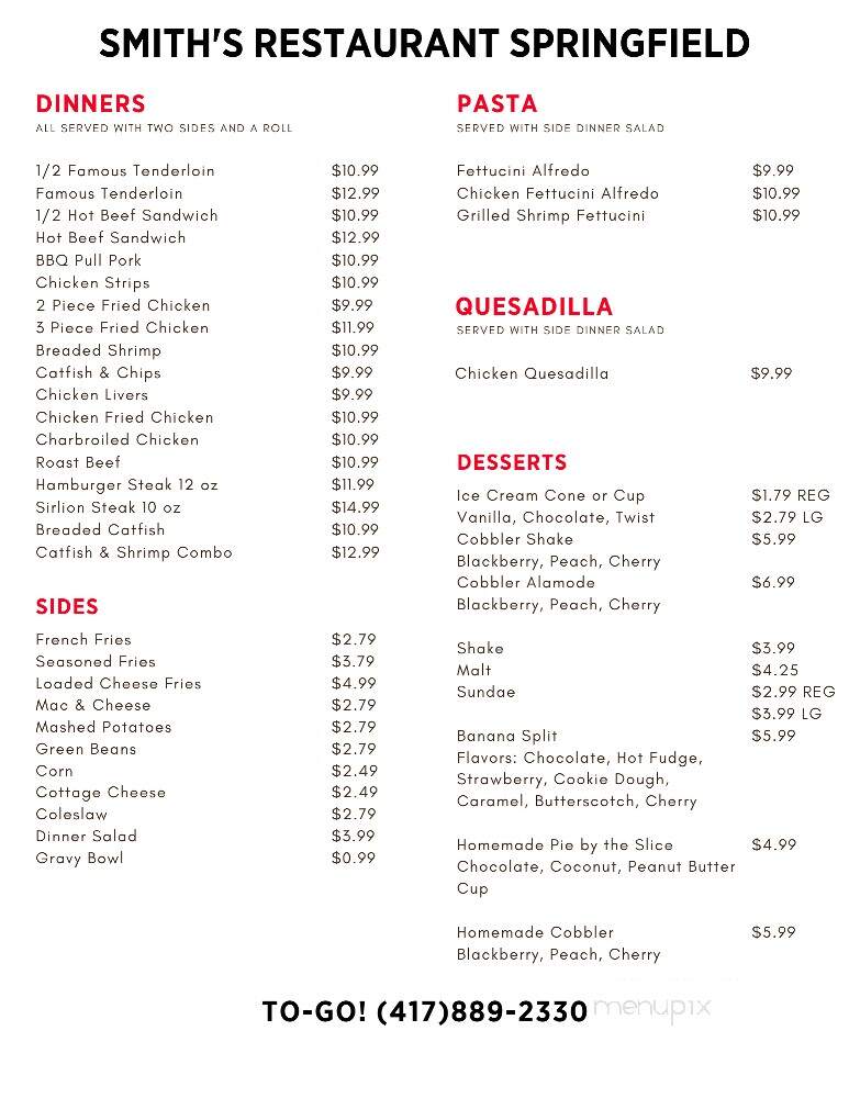 Smith's Restaurant - Bolivar, MO menu_pic