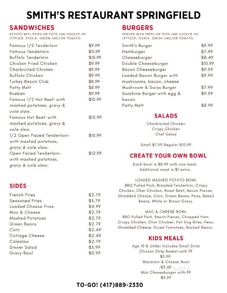 Smith's Restaurant - Bolivar, MO menu_pic