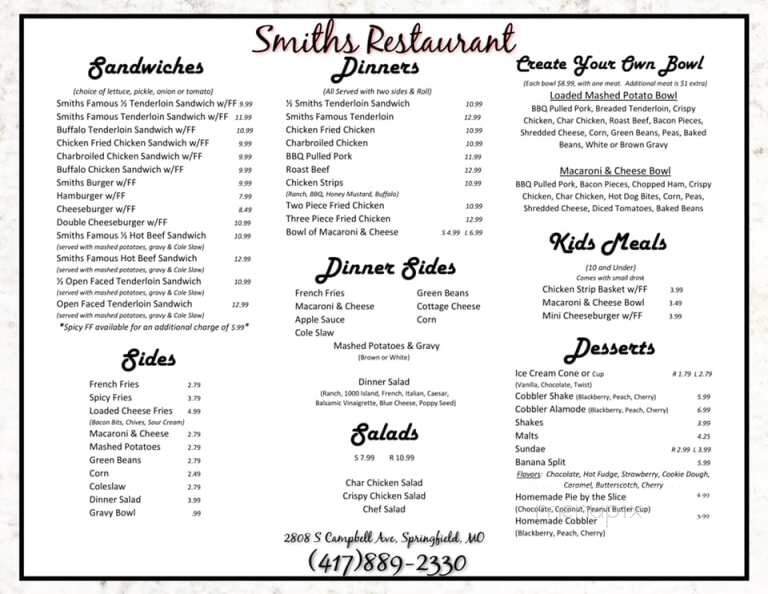 Smith's Restaurant - Bolivar, MO menu_pic