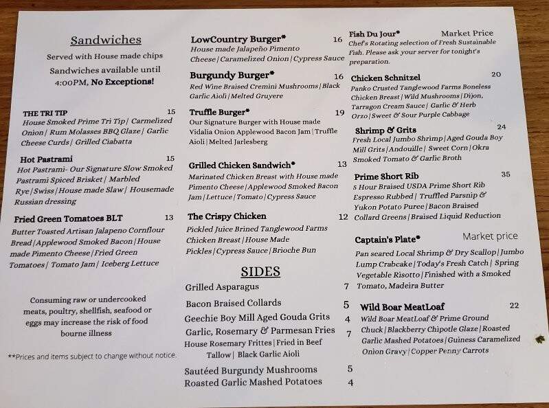 Cypress Grille - Myrtle Beach, SC menu_pic